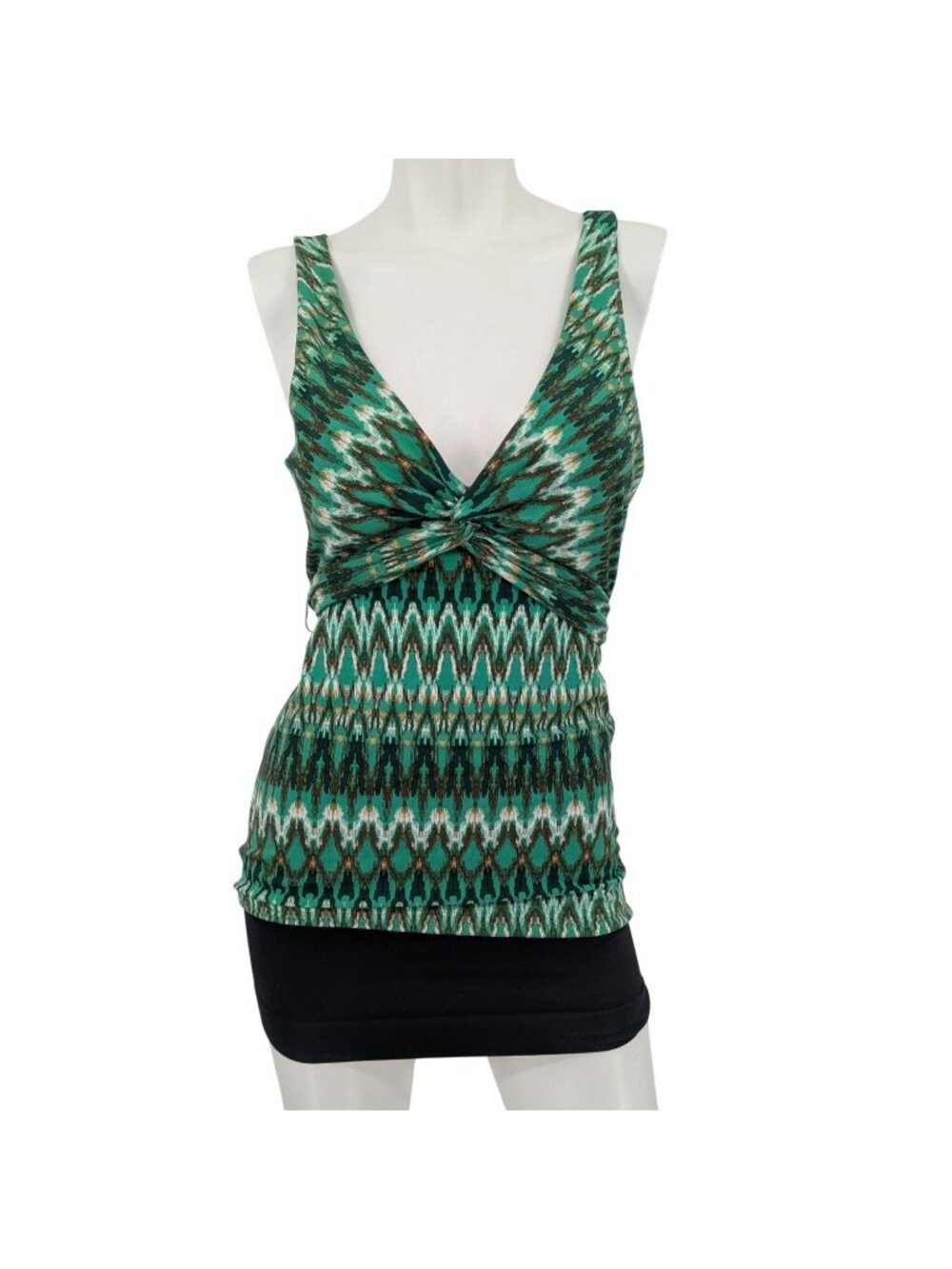 BCBGMAXAZRIA Geometric Babydoll Top Y2K Twist Front Boho Festival Coastal Medium